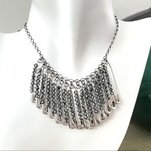 Handmade Swarovski Crystal & Safety Pin Statement Necklace Metal